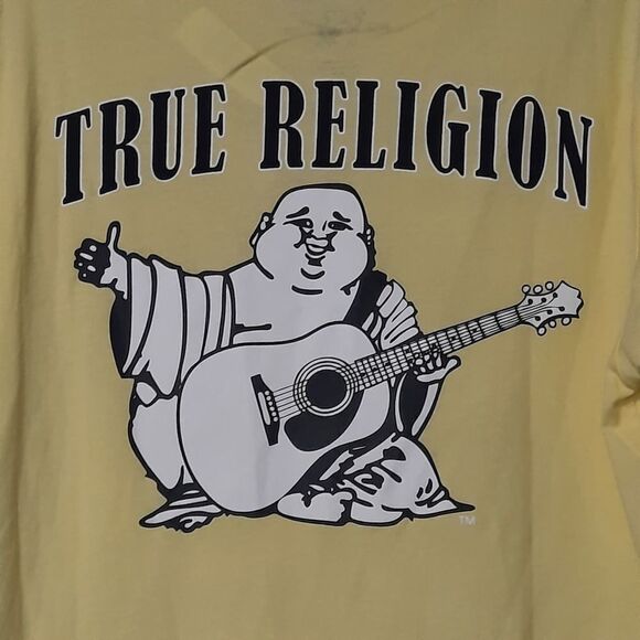 True Religion T-shirt Men's Medium Yellow Short Sleeve Crew Neck - Picture 3 of 4